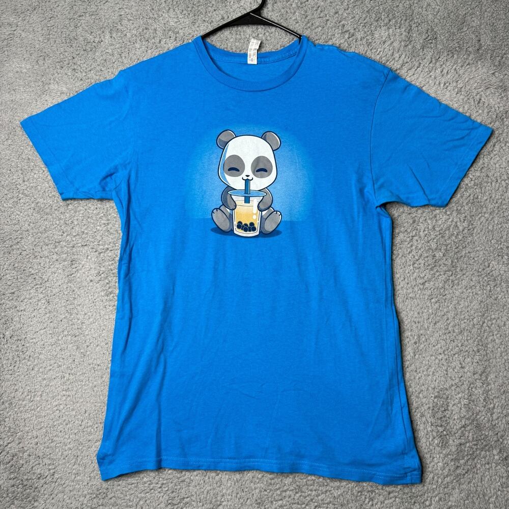 Panda T Shirt Womens Medium Blue Graphic Live and Tell Short Sleeve